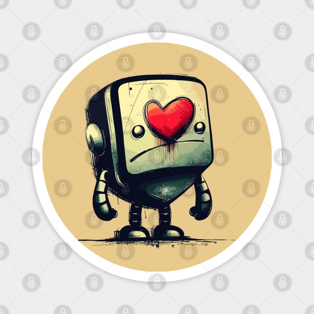 Cute clumsy sad valentine retro robot Magnet by TomFrontierArt